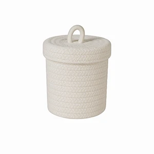 Small White Cotton Rope Lidded Laundry Basket