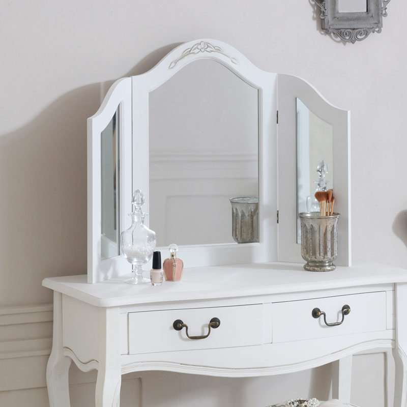 White Triple Dressing Table Vanity Mirror - Classic White Range 